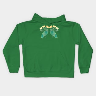 Green hands with yellow flowers on green background Kids Hoodie